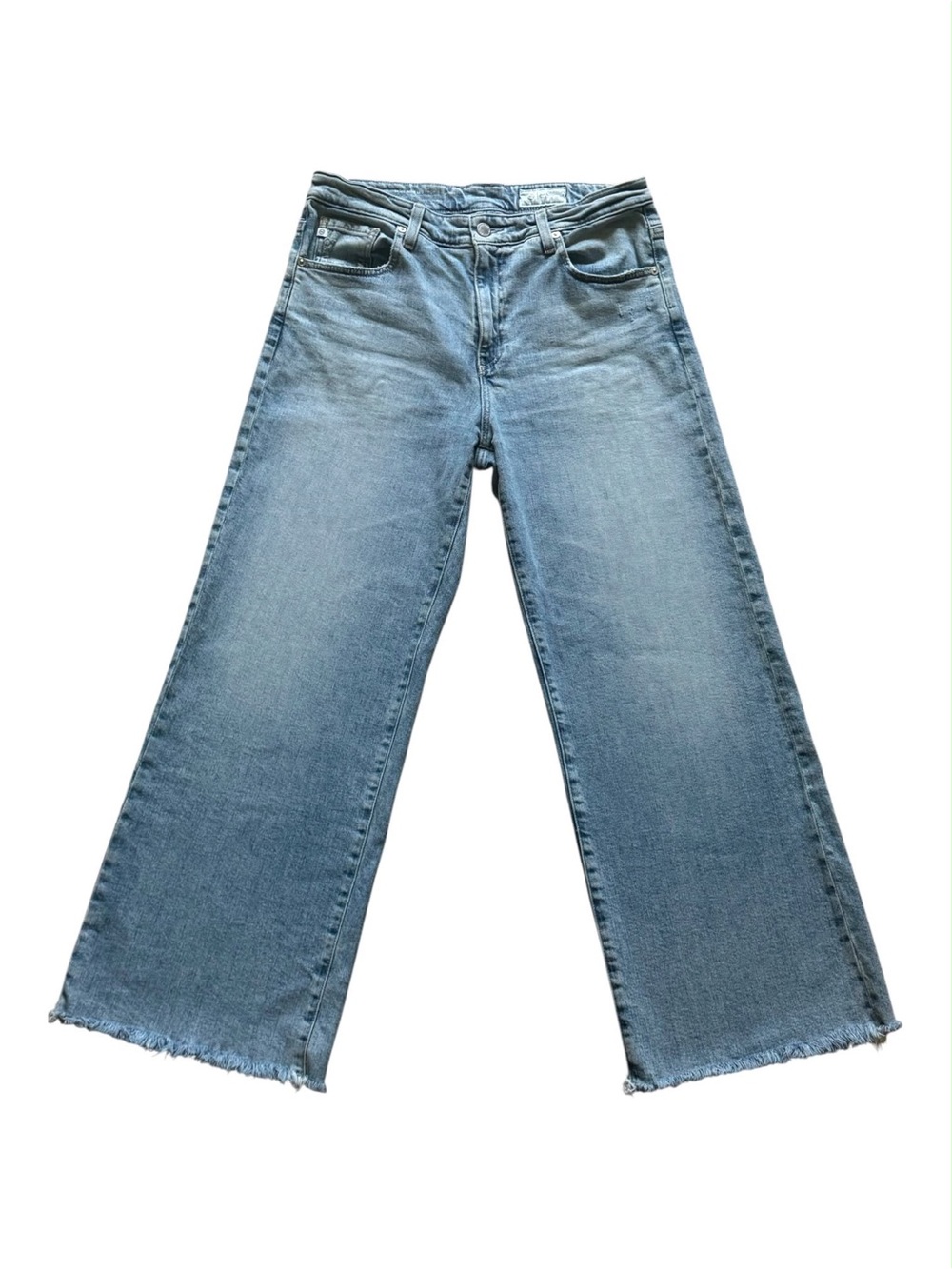 AG Adriano Goldschmied Light Blue Wide-Leg Raw Hem Jeans